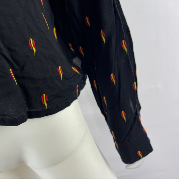 IRO Jeans Women's Black Long Sleeve DISJA Blouse Lightning Bolt Print Size 40 M - Picture 5 of 9